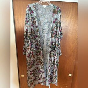 Lularoe Floral Gray Women's Long Cardigan